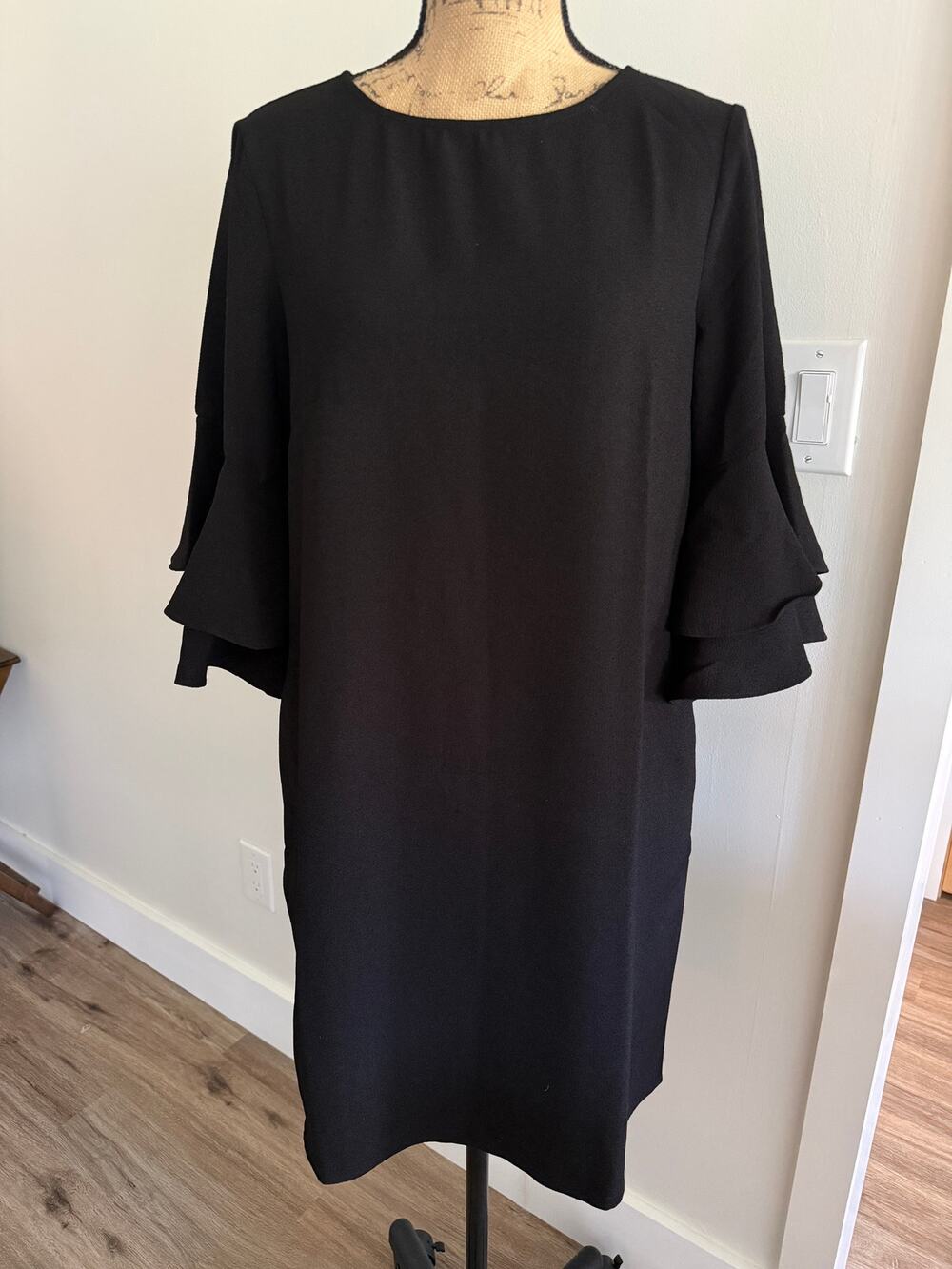 Soft Surroundings Black 3/4 Sleeve Ruffle Crepe Dress Size XS